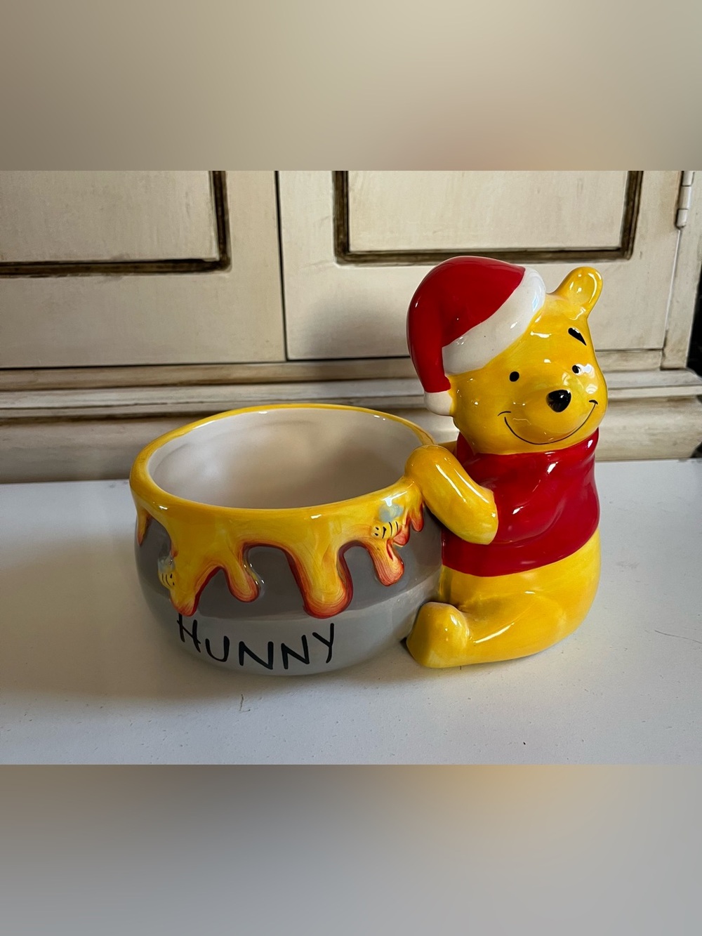 Disney Winnie The Pooh Santa Honey Hunny Pot Candy Dish bowl Plantar 7" X 5.75"